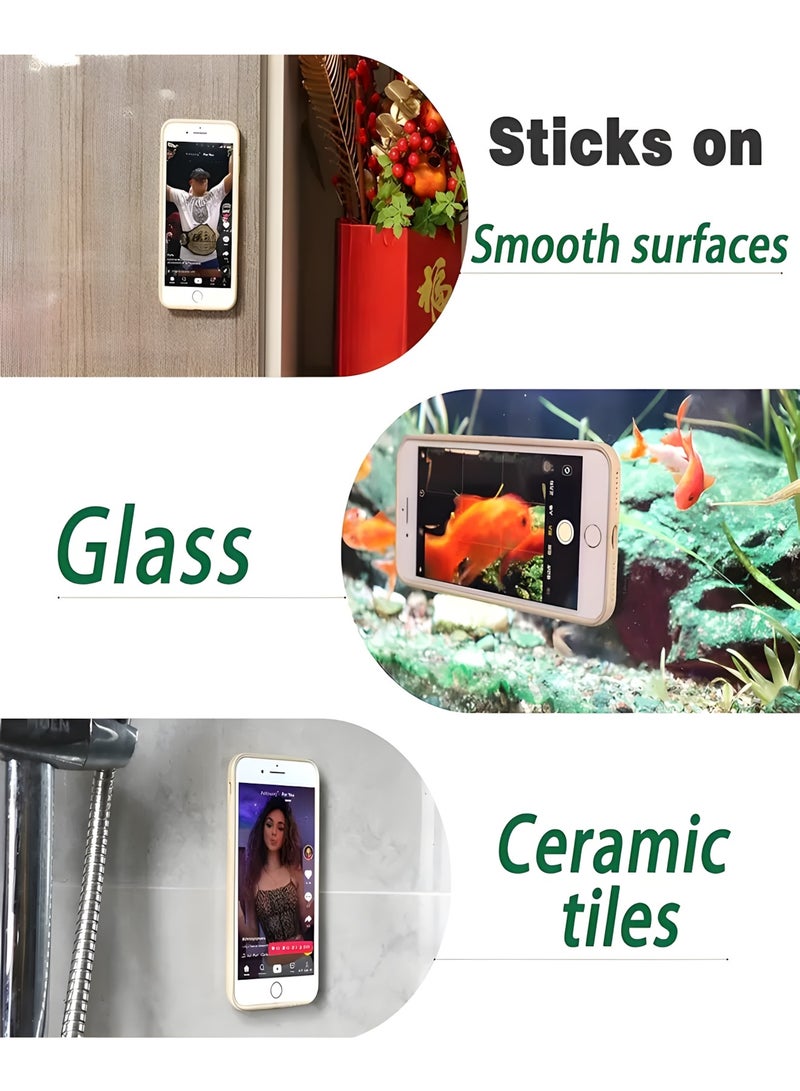 حامل موبايل بقاعدة لاصقة مزدوجة الجوانب سيليكون، إكسسوار يسمح بتثبيت الموبايل بدون اليدين، حامل قوي للموبايل لصور سيلفي وتسجيل الفيديو ومتوافق مع آيفون وأندرويد - أسود - Image 2