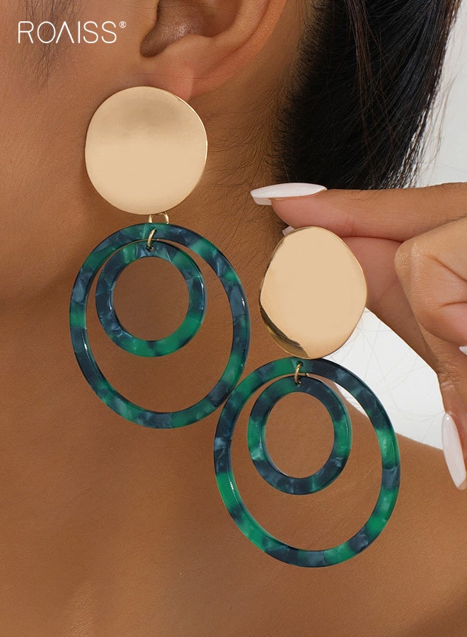 رويس أقراط نسائية مميزة، أقراط هندسية ملونة مفتوحة مستوحاة من الطراز القديم، أقراط دائرية مزدوجة كبيرة الحجم مصنوعة من الأكريليك، مثالية للحفلات والإجازات والمعارض، باللون الأخضر - Image 2