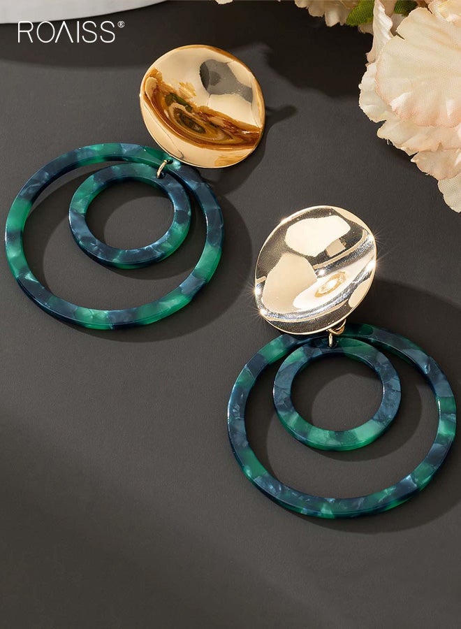رويس أقراط نسائية مميزة، أقراط هندسية ملونة مفتوحة مستوحاة من الطراز القديم، أقراط دائرية مزدوجة كبيرة الحجم مصنوعة من الأكريليك، مثالية للحفلات والإجازات والمعارض، باللون الأخضر - Image 1