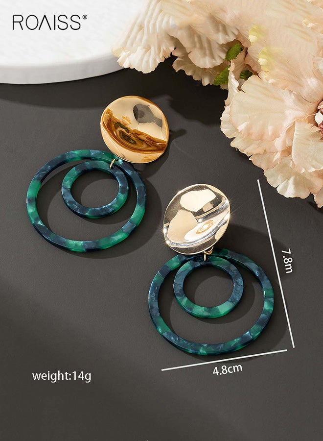 رويس أقراط نسائية مميزة، أقراط هندسية ملونة مفتوحة مستوحاة من الطراز القديم، أقراط دائرية مزدوجة كبيرة الحجم مصنوعة من الأكريليك، مثالية للحفلات والإجازات والمعارض، باللون الأخضر - Image 5