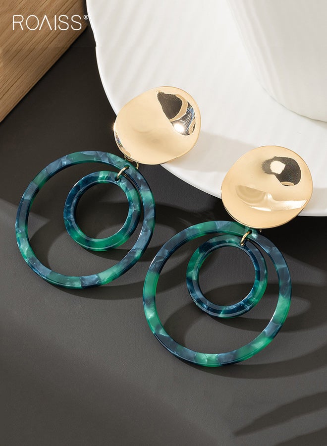 رويس أقراط نسائية مميزة، أقراط هندسية ملونة مفتوحة مستوحاة من الطراز القديم، أقراط دائرية مزدوجة كبيرة الحجم مصنوعة من الأكريليك، مثالية للحفلات والإجازات والمعارض، باللون الأخضر - Image 3