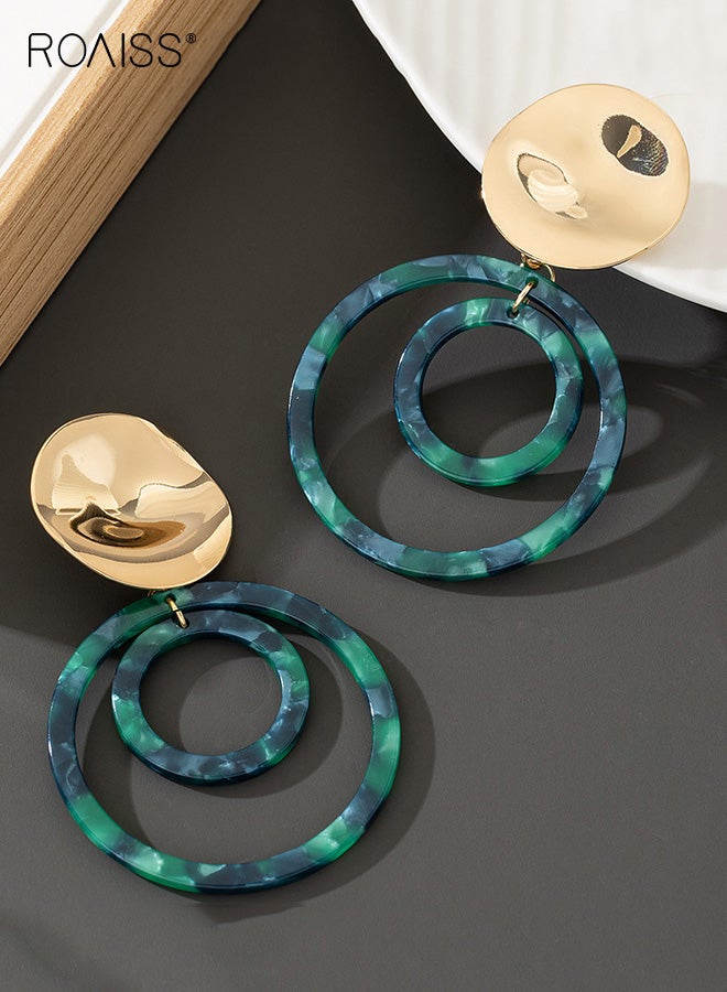 رويس أقراط نسائية مميزة، أقراط هندسية ملونة مفتوحة مستوحاة من الطراز القديم، أقراط دائرية مزدوجة كبيرة الحجم مصنوعة من الأكريليك، مثالية للحفلات والإجازات والمعارض، باللون الأخضر - Image 4