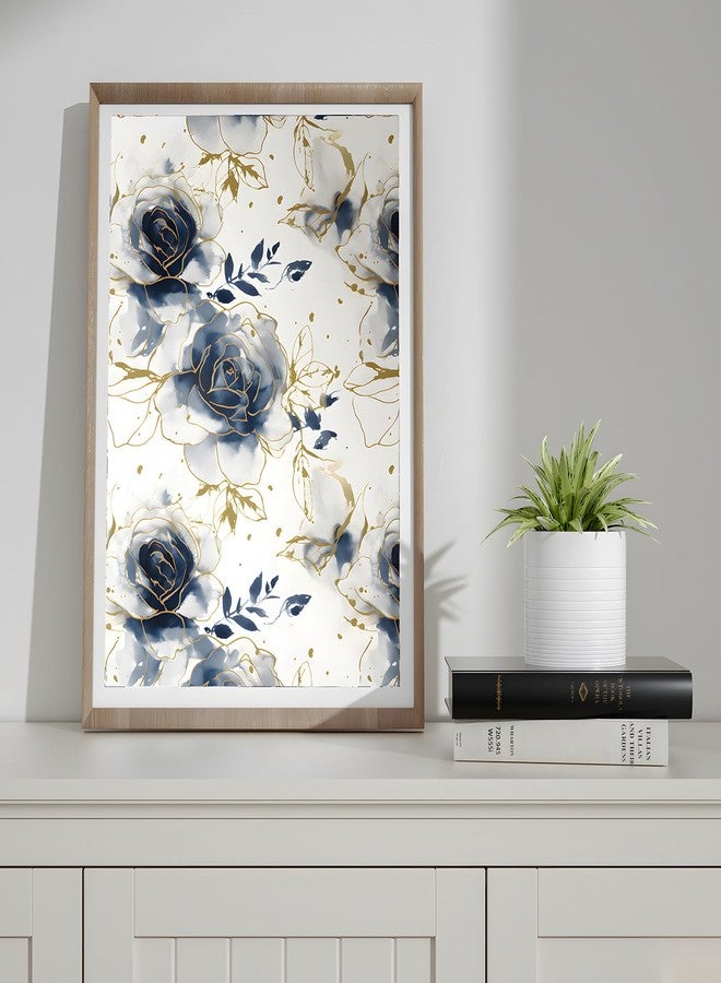 Fvlow White Floral Wallpaper Peel and Stick Watercolor Blue/Golden 17.4" x 393" Rose Flower Contact Paper Modern Wall Paper Waterproof Self-Adhesive Wall Covering for Bedroom Countertop Desk Cabinets Decor - Image 5