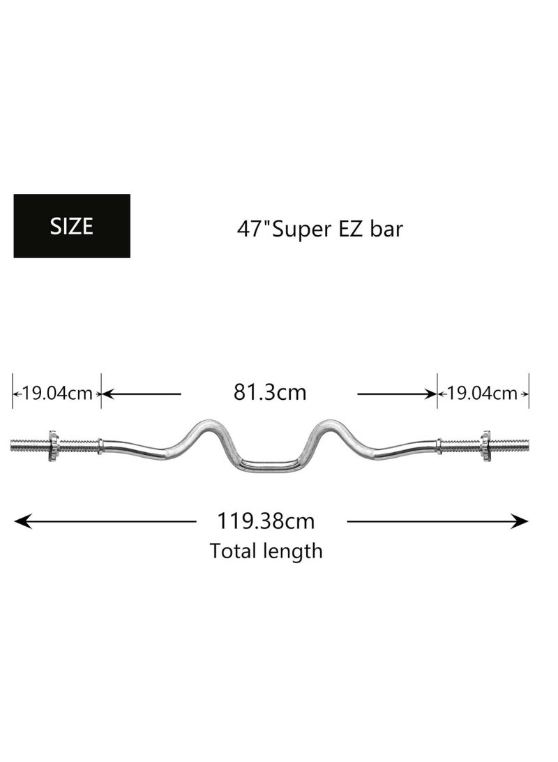 Spall EZ Curl Barbell Bar with Spin-Lock Collars – 47" Chrome-Plated Solid Steel Curling Bar for Biceps, Triceps, Arm, and Upper Body Strength Training - Image 2