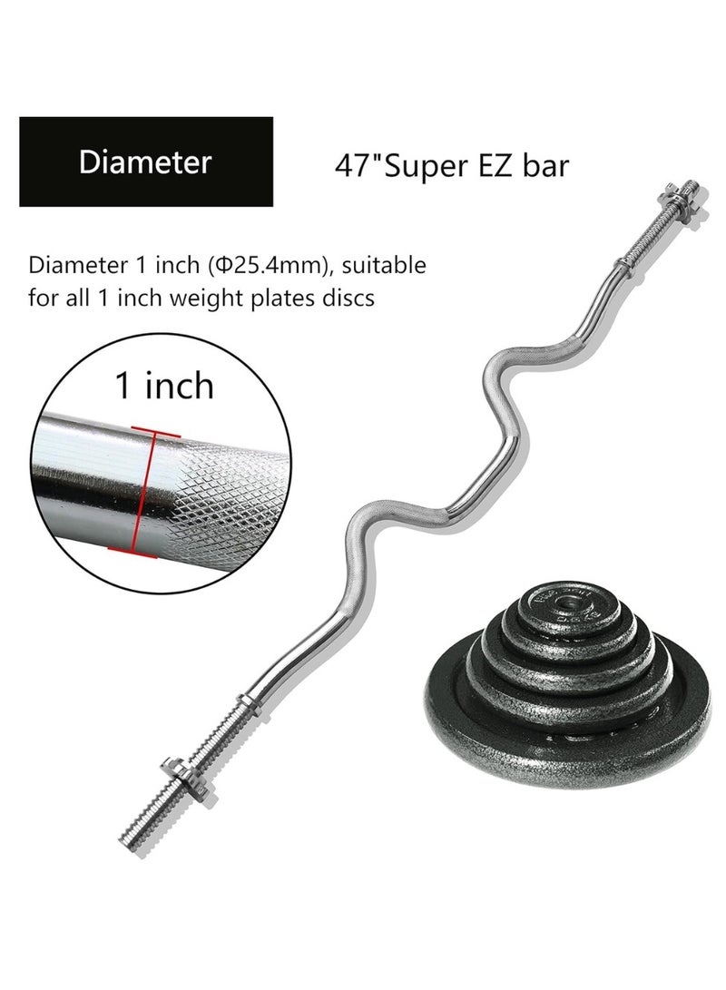 Spall EZ Curl Barbell Bar with Spin-Lock Collars – 47" Chrome-Plated Solid Steel Curling Bar for Biceps, Triceps, Arm, and Upper Body Strength Training - Image 3