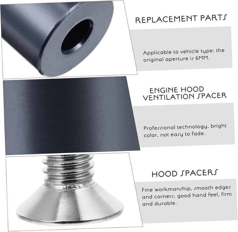 JECOMPRIS Engine Riser Kit for Car Vent Hood Aluminum Alloy Hood Spacer 6mm Fitment - Image 5