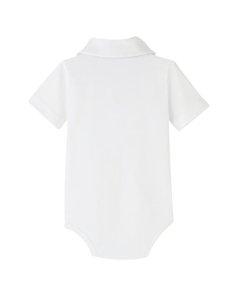 Teach Leanbh Baby Boys Pure Color Cotton Short Long Sleeve Polo Bodysuit 3-24 Months (White, 9 Months) - Image 2