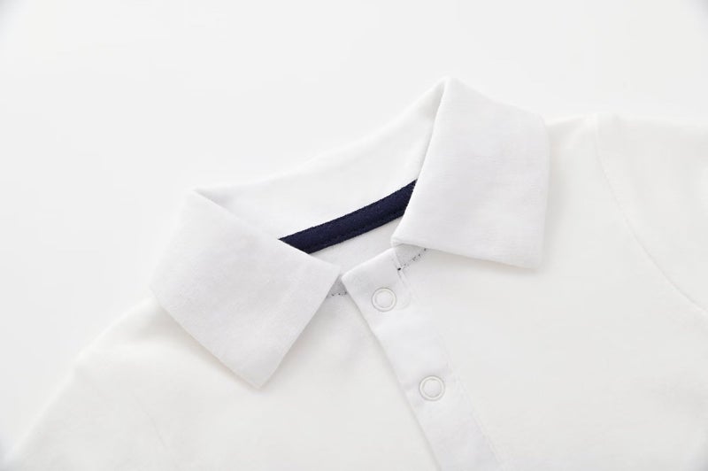 Teach Leanbh Baby Boys Pure Color Cotton Short Long Sleeve Polo Bodysuit 3-24 Months (White, 9 Months) - Image 3