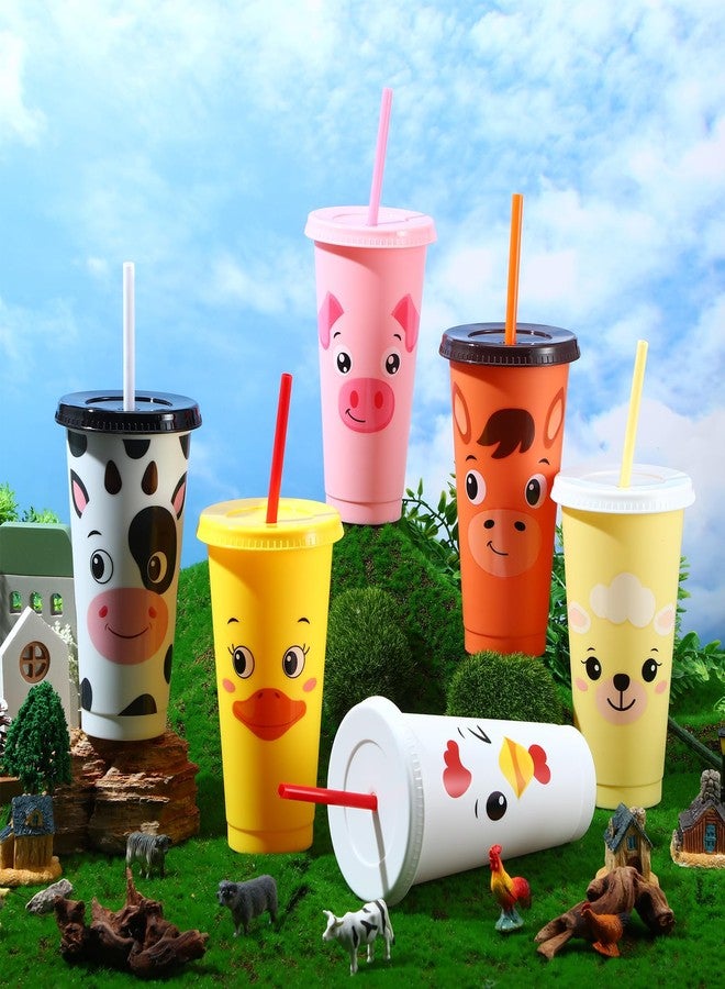 Domensi 24 Pcs Plastic Cups with Lid Straw 24 oz Reusable Tumbler Water Bottle Coffee Mug for Team Employee Students Birthday Party Favors Supplies(Farm Animal) - Image 4