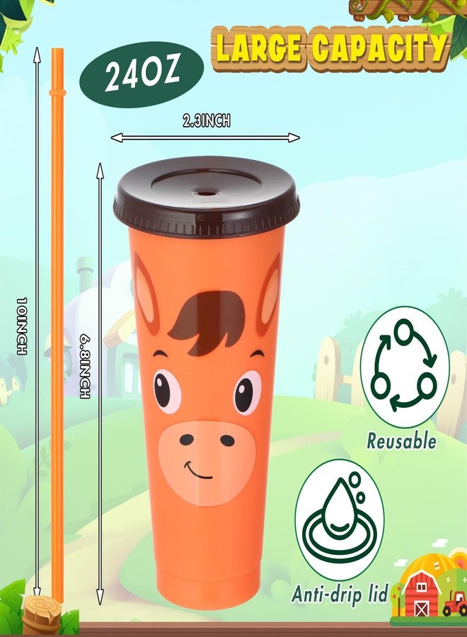 Domensi 24 Pcs Plastic Cups with Lid Straw 24 oz Reusable Tumbler Water Bottle Coffee Mug for Team Employee Students Birthday Party Favors Supplies(Farm Animal) - Image 2
