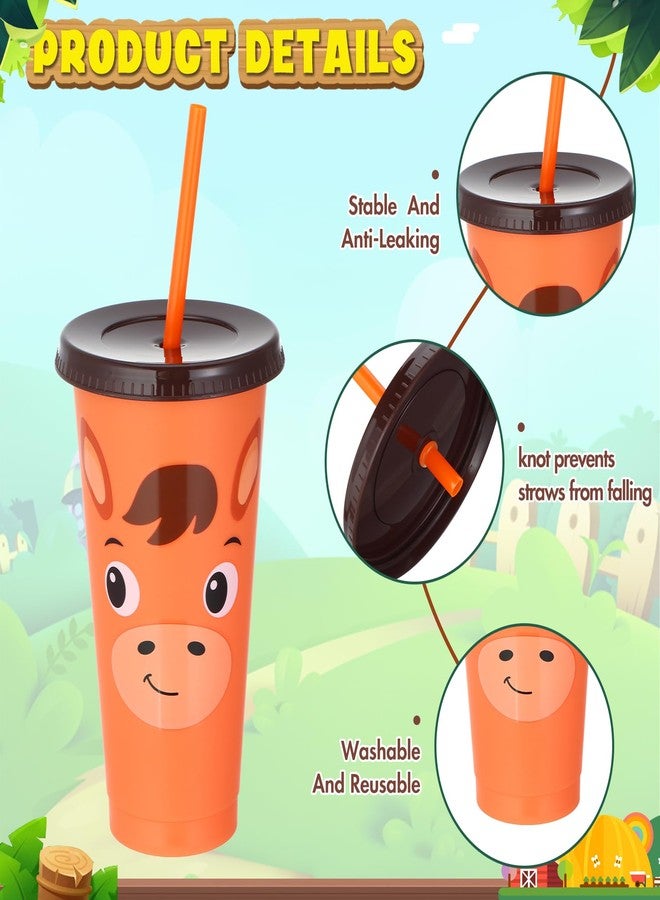 Domensi 24 Pcs Plastic Cups with Lid Straw 24 oz Reusable Tumbler Water Bottle Coffee Mug for Team Employee Students Birthday Party Favors Supplies(Farm Animal) - Image 3