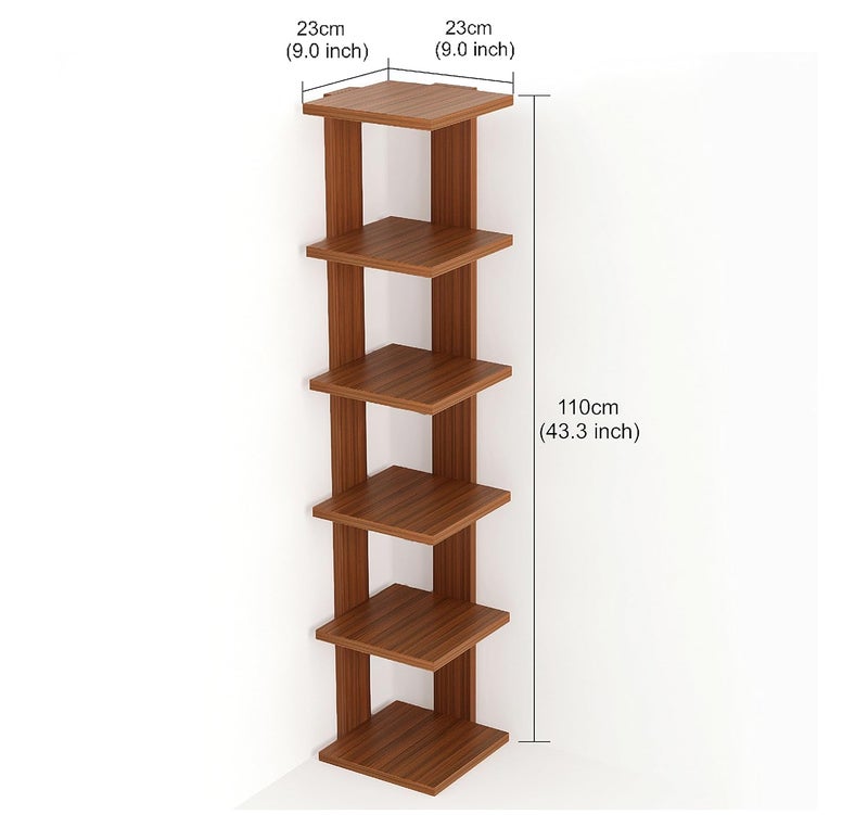 BLUEWUD Braine Engineered Wood Multipurpose Wall Decor Floating Free Standing Shelf Display Rack Decorative Hall Dcor for Living Room Home Furniture Walnut 6 Square Shelves - Image 2