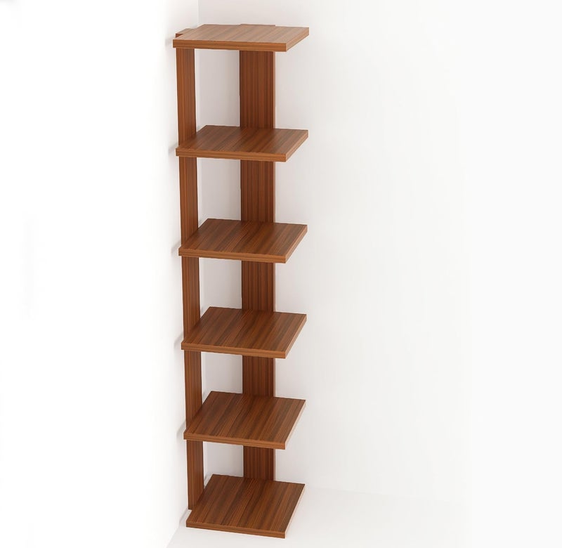 BLUEWUD Braine Engineered Wood Multipurpose Wall Decor Floating Free Standing Shelf Display Rack Decorative Hall Dcor for Living Room Home Furniture Walnut 6 Square Shelves - Image 5
