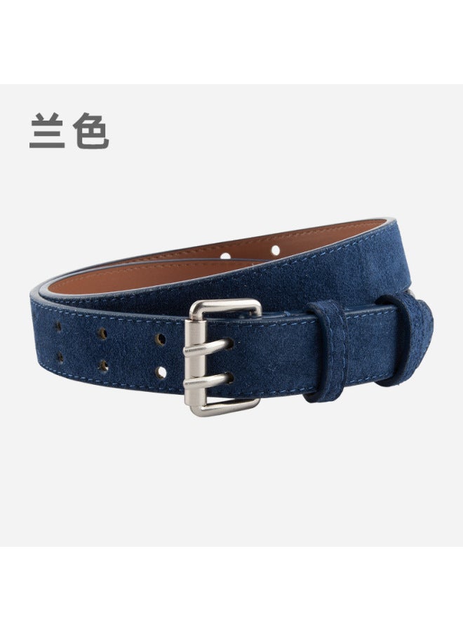 Frosted Suede Women's Style Belt Double Row Holes Versatile Jeans Decorative Suit Waist Genuine Leather Belt For Women
