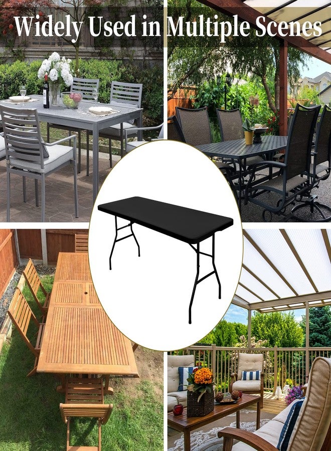 REWOMC 6 Pack Stretch Fabric Table Top Cap Cover, fits 6' Tables, Spandex Table Covers Washable Elastic Universal Rectangle Tablecloth Protector for Indoor Outdoor Party Picnic Wedding, Black, 30" W x 72" L - Image 4