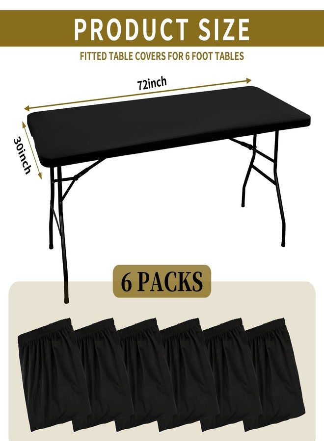 REWOMC 6 Pack Stretch Fabric Table Top Cap Cover, fits 6' Tables, Spandex Table Covers Washable Elastic Universal Rectangle Tablecloth Protector for Indoor Outdoor Party Picnic Wedding, Black, 30" W x 72" L - Image 2