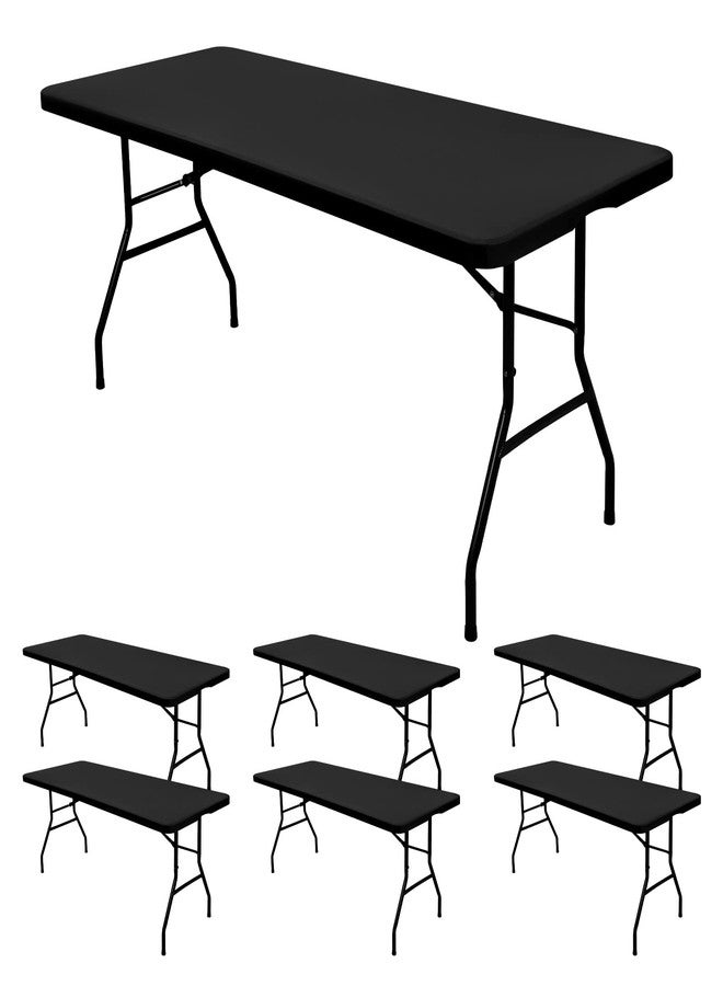 REWOMC 6 Pack Stretch Fabric Table Top Cap Cover, fits 6' Tables, Spandex Table Covers Washable Elastic Universal Rectangle Tablecloth Protector for Indoor Outdoor Party Picnic Wedding, Black, 30" W x 72" L - Image 1