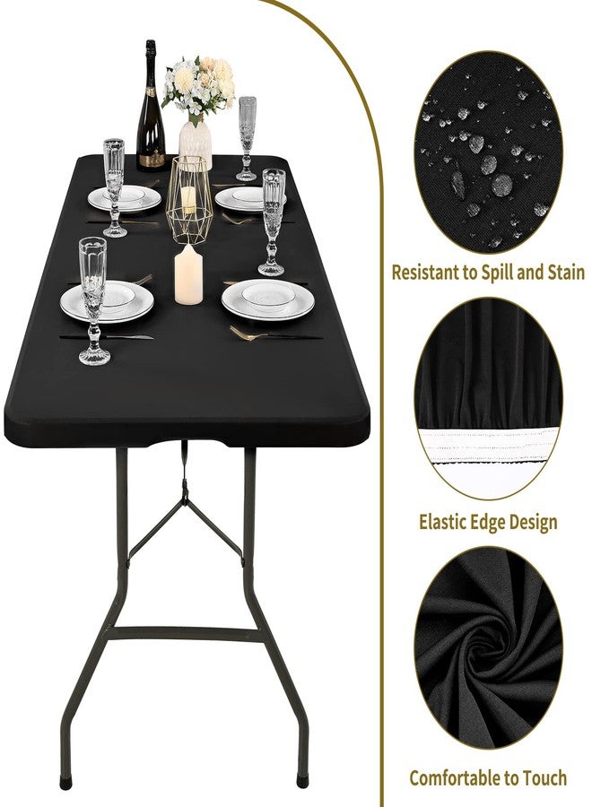 REWOMC 6 Pack Stretch Fabric Table Top Cap Cover, fits 6' Tables, Spandex Table Covers Washable Elastic Universal Rectangle Tablecloth Protector for Indoor Outdoor Party Picnic Wedding, Black, 30" W x 72" L - Image 3