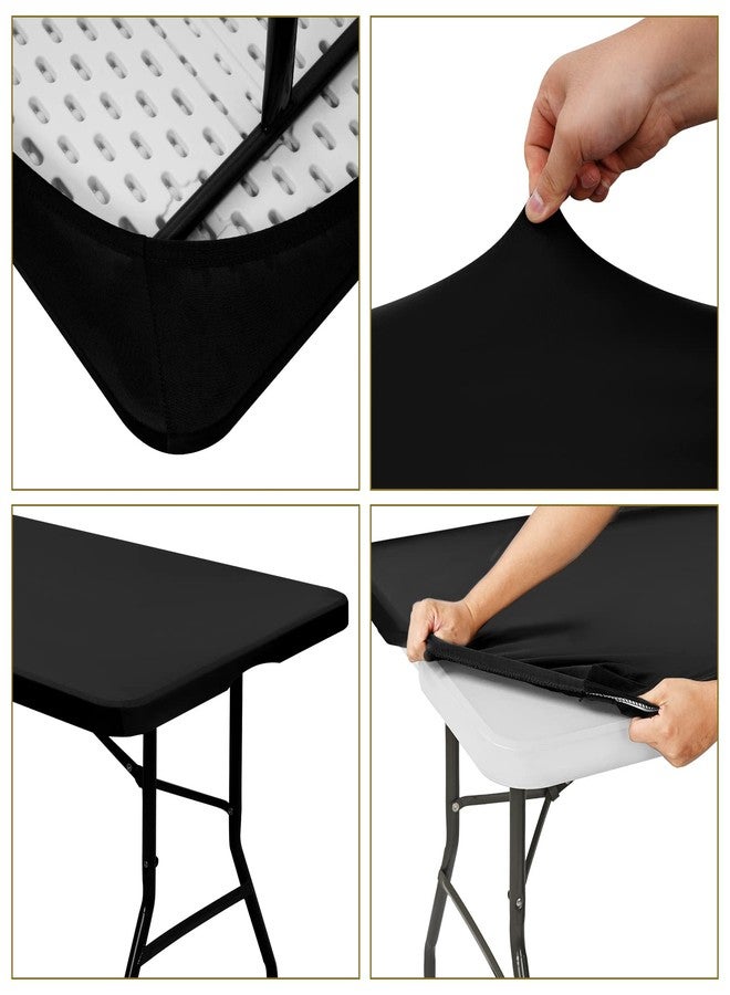 REWOMC 6 Pack Stretch Fabric Table Top Cap Cover, fits 6' Tables, Spandex Table Covers Washable Elastic Universal Rectangle Tablecloth Protector for Indoor Outdoor Party Picnic Wedding, Black, 30" W x 72" L - Image 5