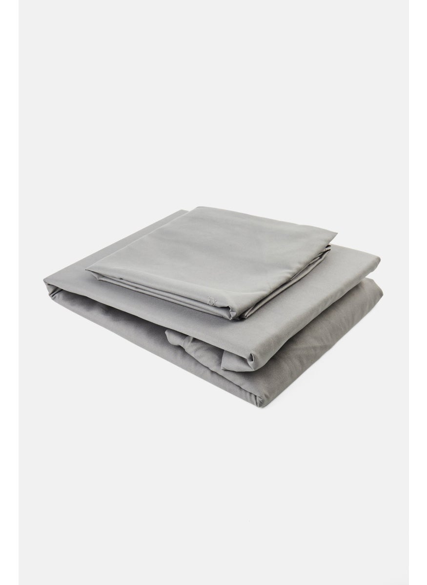 Cotton home 3 Pieces Queen Plain Fitted Sheet With Pillow Case 160 x 200 cm, Dark Grey  - Image 1
