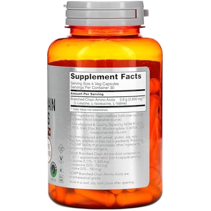 now Branch-Chain Amino (BCAA) 800mg, 120 Capsules - Image 2
