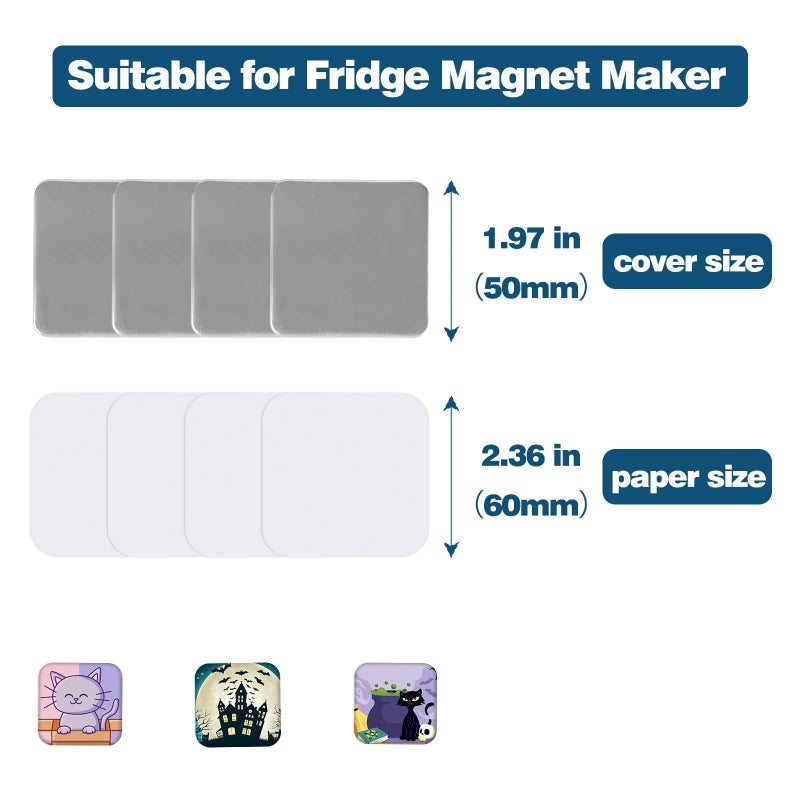 MK.Bear 100 Sets Square Button Partsï¼ŒFridge Magnet Button Maker Supplies for Square-Shaped Badge Maker Machine 50mmï¼ŒIncluding Metal Cover, Plastic Back Cover, Clear Film, - Image 4