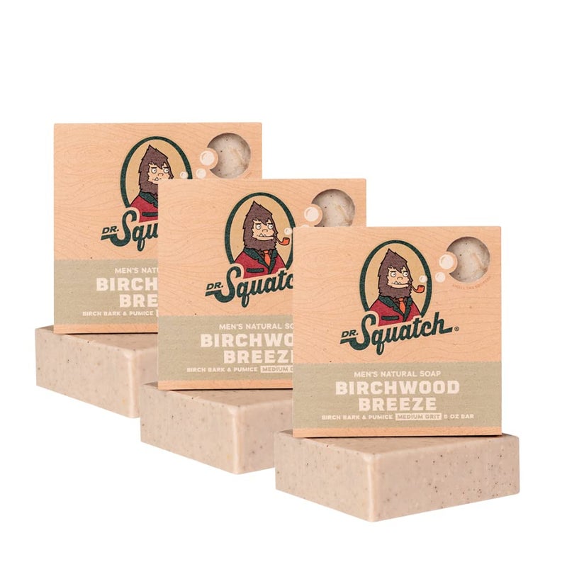 Dr. Squatch BIRCHWOOD BREEZE 3 Bar Pack - Cold Processed Soap Made For Men - Medium Grit - Natural Oils - Refreshing Clean Woody Scent - Exfoliating - Image 1