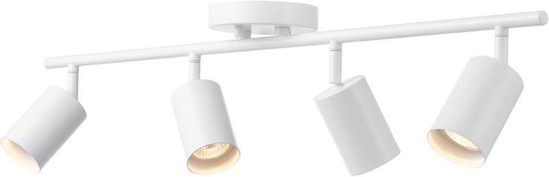 Globe Electric 57011 إضاءة مسار 4 مصابيح، تشطيب أبيض غير لامع، رؤوس أسطوانية قابلة للتعديل، قاعدة GU10، قابلة للتعتيم، تصميم حديث منخفض الارتفاع - Image 4