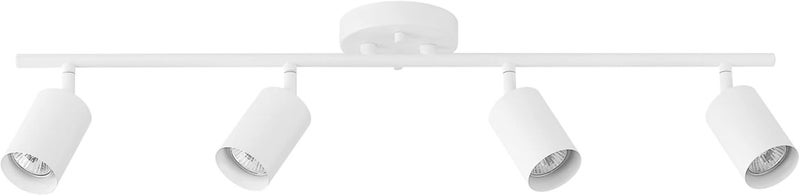 Globe Electric 57011 إضاءة مسار 4 مصابيح، تشطيب أبيض غير لامع، رؤوس أسطوانية قابلة للتعديل، قاعدة GU10، قابلة للتعتيم، تصميم حديث منخفض الارتفاع - Image 1