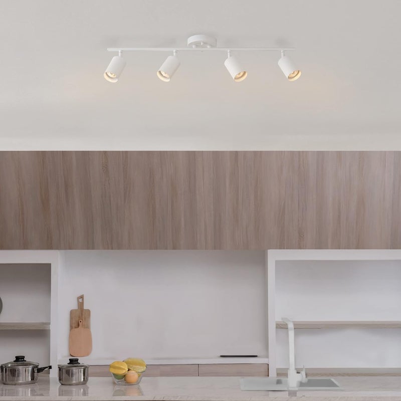 Globe Electric 57011 إضاءة مسار 4 مصابيح، تشطيب أبيض غير لامع، رؤوس أسطوانية قابلة للتعديل، قاعدة GU10، قابلة للتعتيم، تصميم حديث منخفض الارتفاع - Image 2