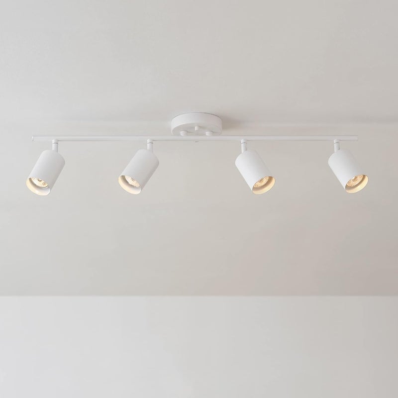Globe Electric 57011 إضاءة مسار 4 مصابيح، تشطيب أبيض غير لامع، رؤوس أسطوانية قابلة للتعديل، قاعدة GU10، قابلة للتعتيم، تصميم حديث منخفض الارتفاع - Image 5