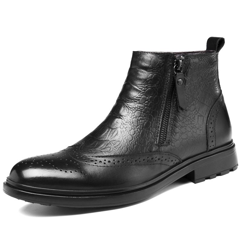 9993 Men'S And Women'S Shoes Business Leather Boots Formal Brogue Boots High-Top Zipper Carved Leather Cowhide Surface Casual - Image 1