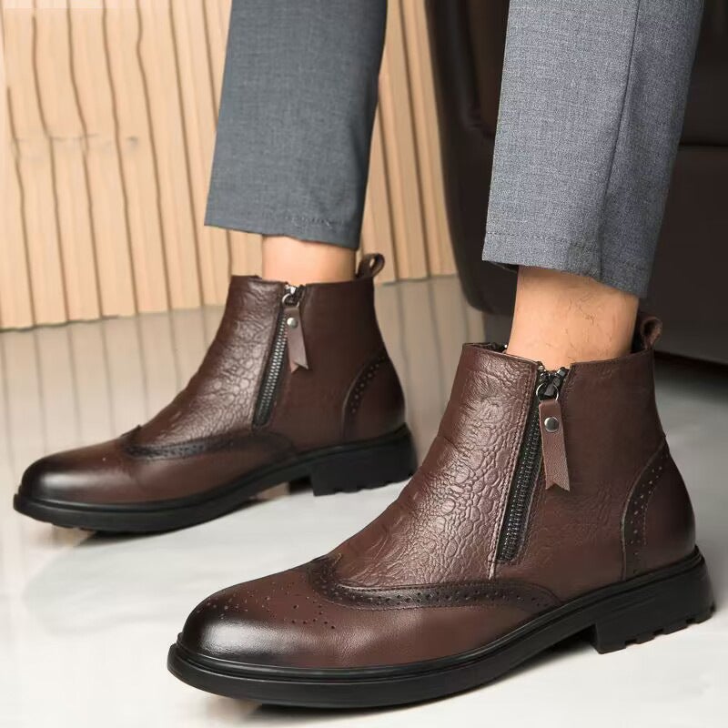 9993 Men'S And Women'S Shoes Business Leather Boots Formal Brogue Boots High-Top Zipper Carved Leather Cowhide Surface Casual - Image 5