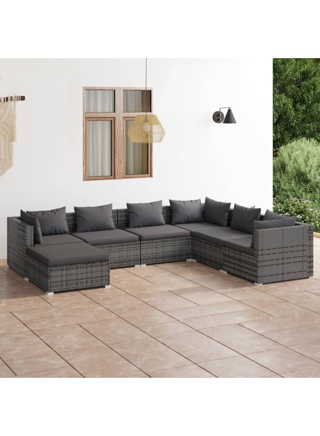 vidaxl 7 Piece Garden Lounge Set with Cushions Poly Rattan Grey 3101837 - Image 2
