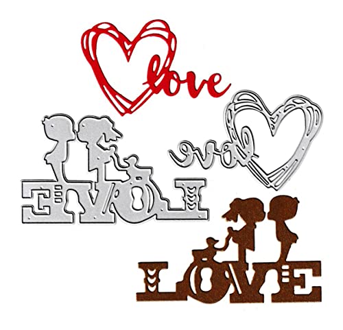 Love Heart Cutting Dies Kiss Girl Boy Lovers Die Cuts Metal Embossing Stencils Template Mould for Card Scrapbooking and DIY Craft Album Paper Card Decor