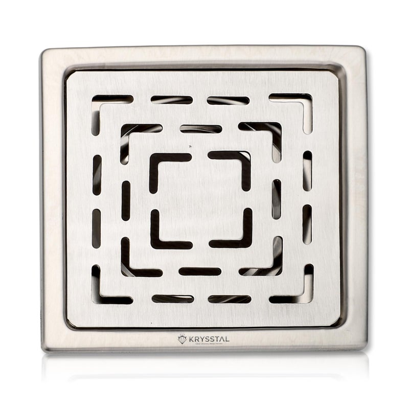 KRYSSTAL Spiro Floor Drain | 304 Stainless Steel Square Jali | Designer Matte Finish Grating for Bathroom (5x5 Inches) - Image 1