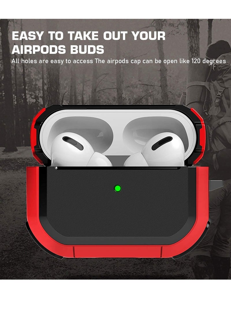 Generic - AirPods Pro 2 Case Cover with Keychain Rugged Armor Designed Compatible for Apple Airpods Pro 2nd Case 2022 and Airpods Pro 2019 Case for Women Men Front LED Visible Red - Image 1