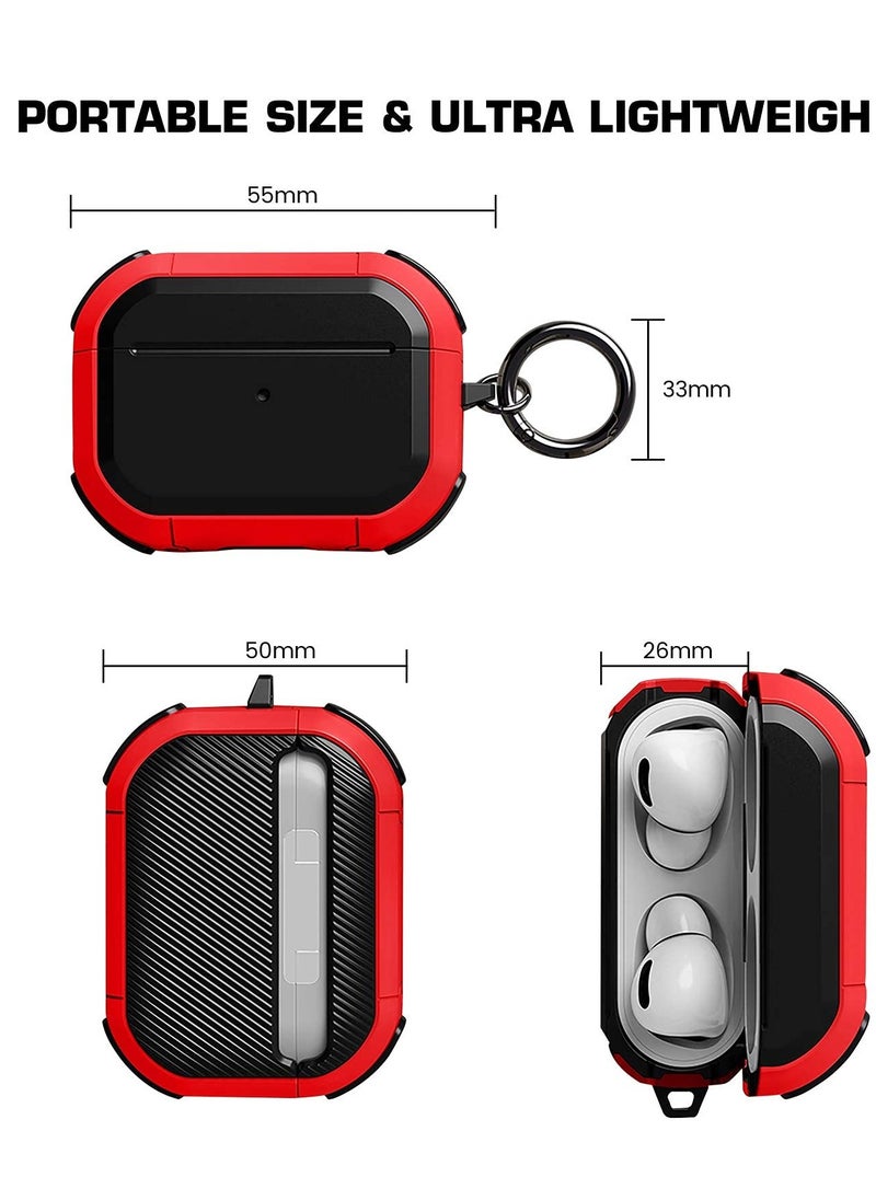 Generic - AirPods Pro 2 Case Cover with Keychain Rugged Armor Designed Compatible for Apple Airpods Pro 2nd Case 2022 and Airpods Pro 2019 Case for Women Men Front LED Visible Red - Image 1