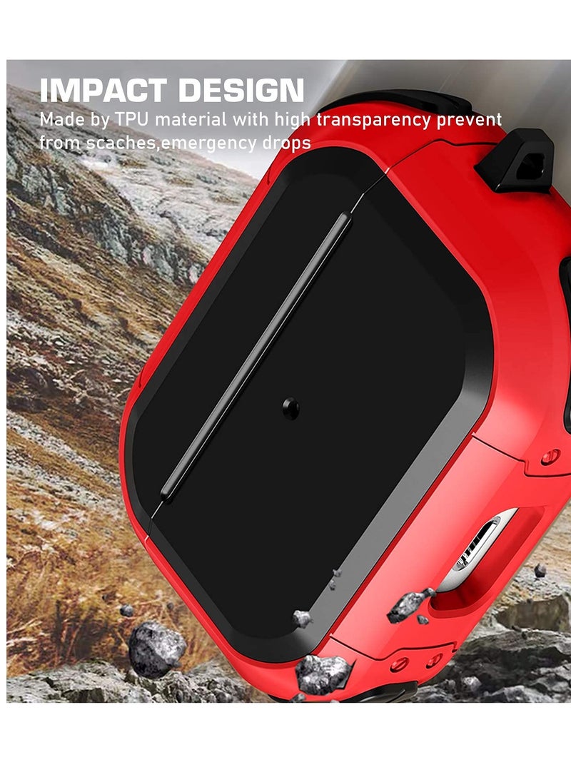 Generic - AirPods Pro 2 Case Cover with Keychain Rugged Armor Designed Compatible for Apple Airpods Pro 2nd Case 2022 and Airpods Pro 2019 Case for Women Men Front LED Visible Red - Image 1