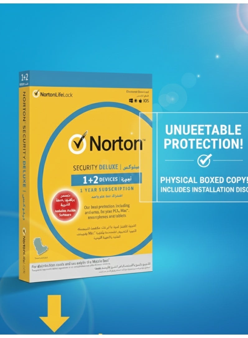 نورتون Norton by Symantec Deluxe 3.0 AR - مستخدم واحد، 3 أجهزة، سنة واحدة - Image 1