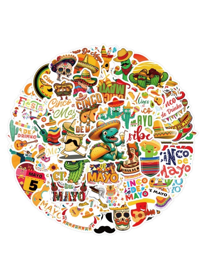 NIBEMINENT 60 Pcs Cinco De Mayo Deco Kit Waterproof Stickers, High Definition Printing Bright Colors, Suitable for Laptop Skateboard Luggage Water Bottle Guitar DIY - Image 1