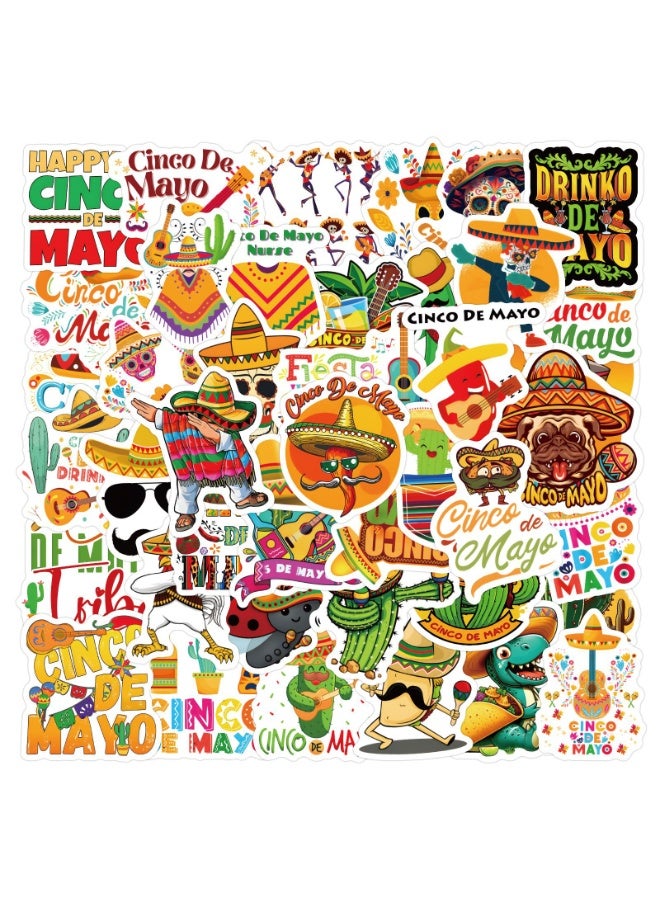 NIBEMINENT 60 Pcs Cinco De Mayo Deco Kit Waterproof Stickers, High Definition Printing Bright Colors, Suitable for Laptop Skateboard Luggage Water Bottle Guitar DIY - Image 2