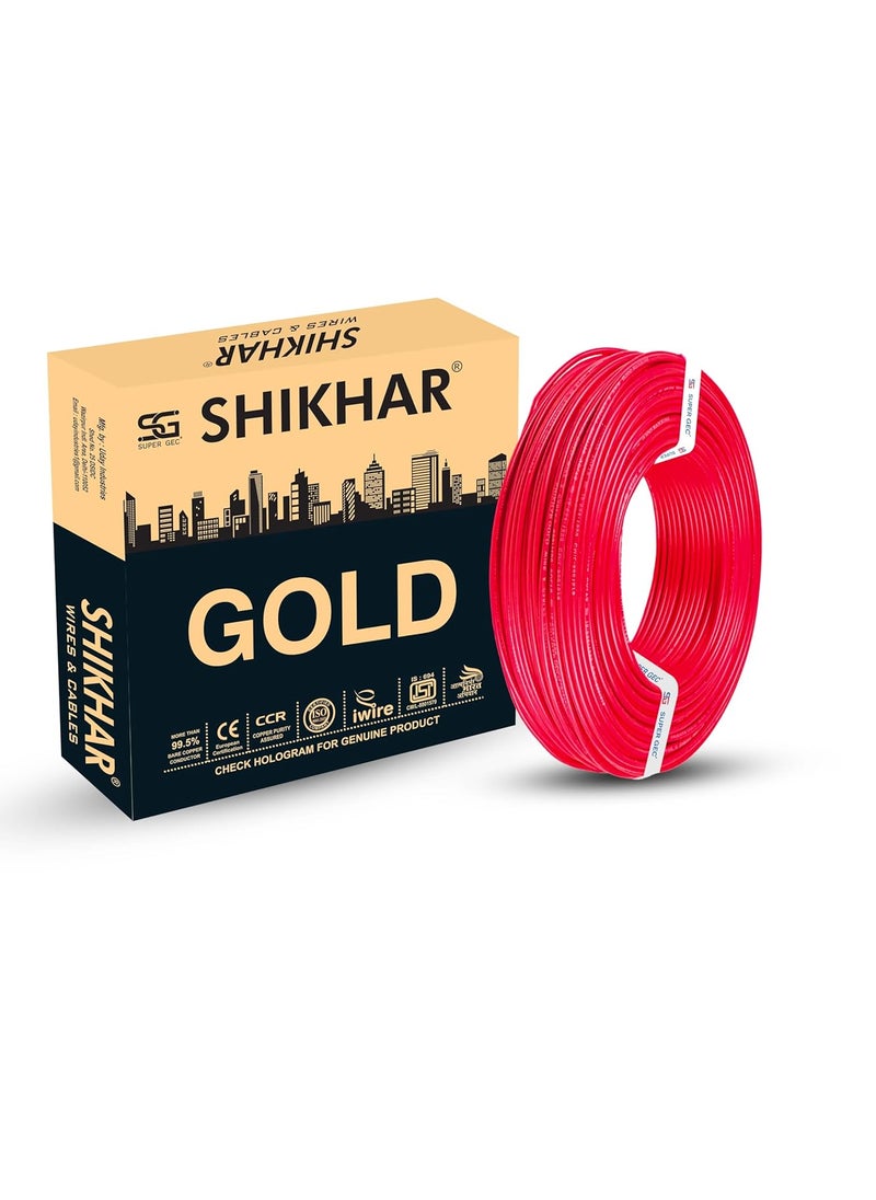 SUPER GEC SHIKHAR GOLD House Wire and Cable FR PVC Insulated Pure Copper Wire 90M Length Suitable for electrical wiring in homes offices and industrial spaces Red 1 sqmm  - Image 1