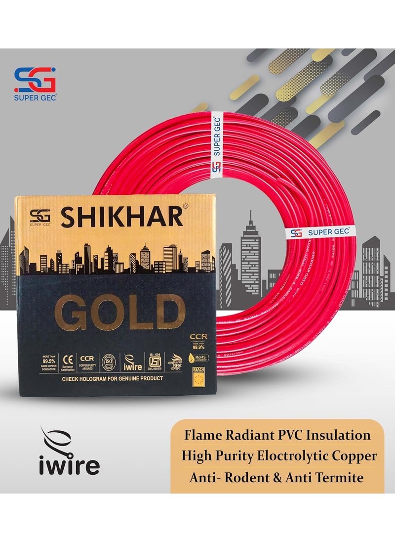 SUPER GEC SHIKHAR GOLD House Wire and Cable FR PVC Insulated Pure Copper Wire 90M Length Suitable for electrical wiring in homes offices and industrial spaces Red 1 sqmm  - Image 3