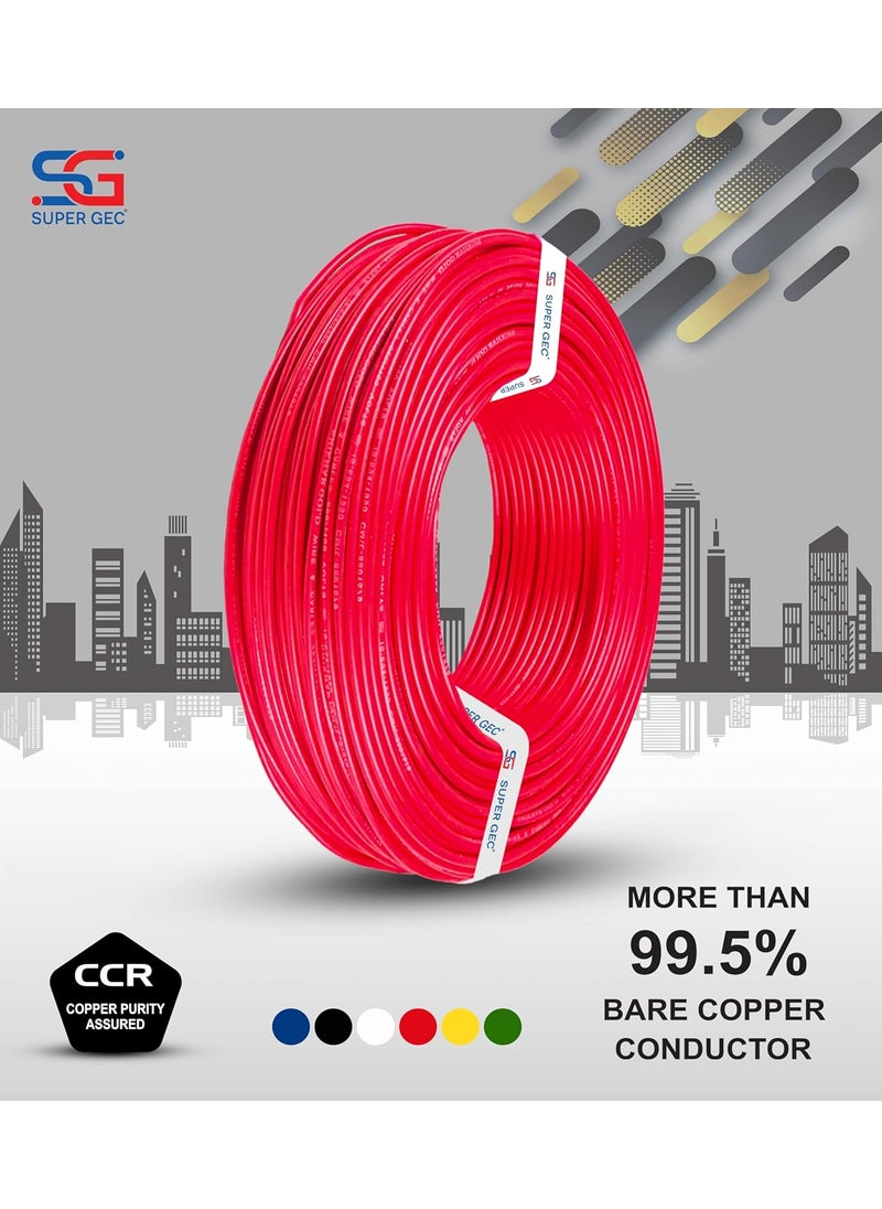 SUPER GEC SHIKHAR GOLD House Wire and Cable FR PVC Insulated Pure Copper Wire 90M Length Suitable for electrical wiring in homes offices and industrial spaces Red 1 sqmm  - Image 2