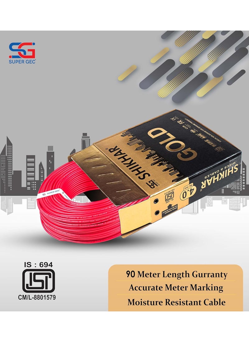SUPER GEC SHIKHAR GOLD House Wire and Cable FR PVC Insulated Pure Copper Wire 90M Length Suitable for electrical wiring in homes offices and industrial spaces Red 1 sqmm  - Image 4