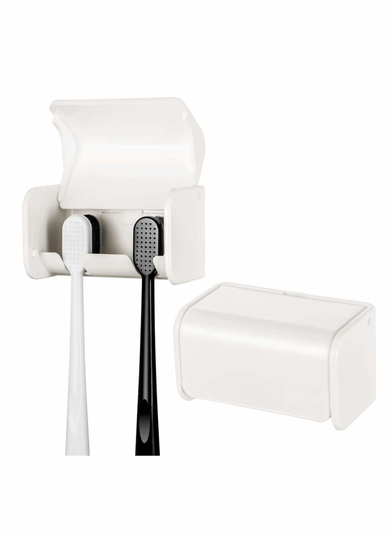 KASTWAVE Toothbrush Holder Wall Mounted with Cover for Bathroom, 2 Pieces Self Adhesive Toothbrushes Holder for Dorm Bathrooms and Shower, Holds 4 Toothbrushes - Image 1