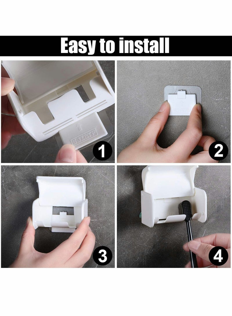 KASTWAVE Toothbrush Holder Wall Mounted with Cover for Bathroom, 2 Pieces Self Adhesive Toothbrushes Holder for Dorm Bathrooms and Shower, Holds 4 Toothbrushes - Image 5