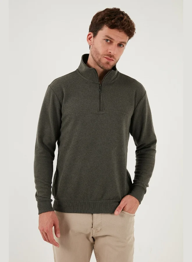 بوراتي بلوفر رجالي قطن بياقة واقفة وسحاب نصفي عبوة من قطعتين