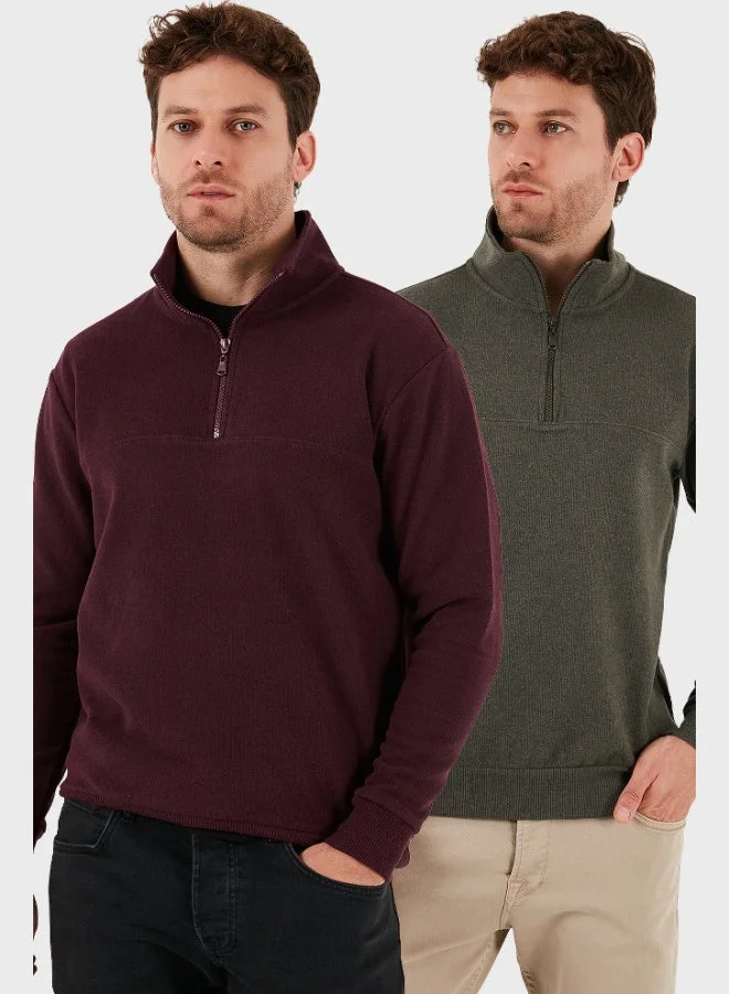 Buratti Buratti Cotton Regular Fit Half Zipper Stand Collar 2-Pack Sweater Men's SWEATER 456112S2